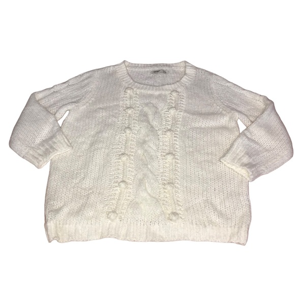 Old Navy Ivory Cable Knit Pom Pom Wool Blend Sweater - Large - Picture 2 of 9